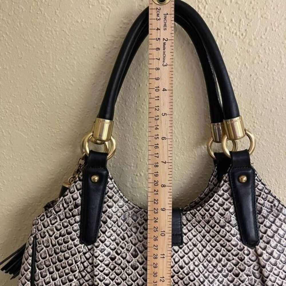 Brahmin Elisa Snake Lizard Print Black White Gold Lock Tassel Hobo Shoulder Bag - Picture 6 of 10